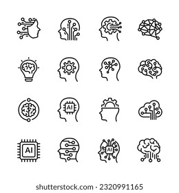 Ai, Artificial intelligence line icons set.  vector illustration.