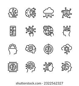 Ai, Artificial intelligence line icons set.  vector illustration.