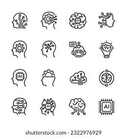 Ai, Artificial intelligence line icons set.  vector illustration.