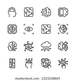 Ai, Artificial intelligence line icons set.  vector illustration.