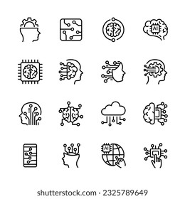 Ai, Artificial intelligence line icons set.  vector illustration.
