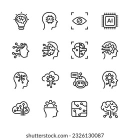 Ai, Artificial intelligence line icons set.  vector illustration.