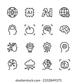 Ai, los iconos de la línea de inteligencia artificial se establecen.  ilustración vectorial.