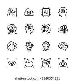 Ai, Artificial intelligence line icons set.  vector illustration.
