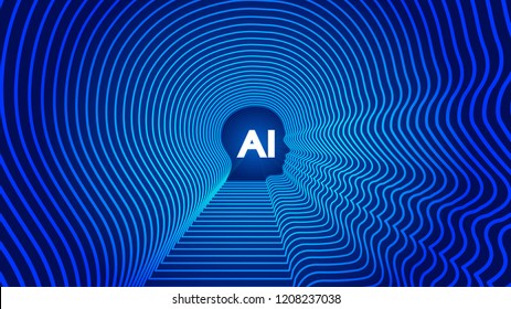 AI Artificial Intelligence, Lines Constitute Human Head Contour. Science And Technology And Engineering Concepts.