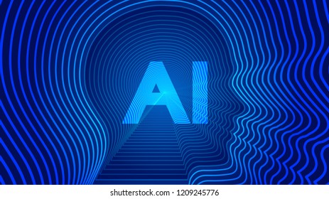 AI artificial intelligence, lines constitute human head contour. Science and technology and engineering concepts.