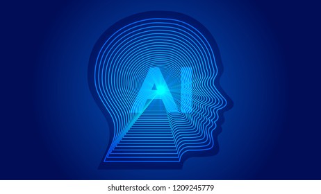 AI artificial intelligence, lines constitute human head contour. Science and technology and engineering concepts.