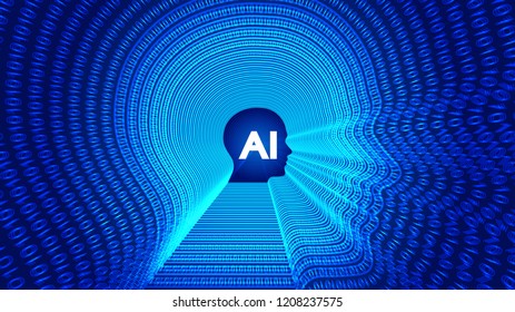 AI artificial intelligence, lines and Numbers constitute the human head contour. Science and technology and engineering concepts.