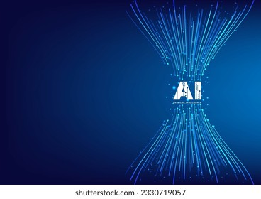 Ai Tecnología de pancartas del logo de la inteligencia artificial futurista sobre fondo azul oscuro. Línea de circuito de alta tecnología. Portada, cartel, presentación, negocio