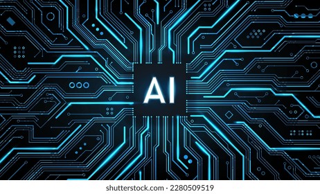 AI Artificial intelligence logo on chipset circuit board, Future cybernetic artificial intelligence technology concept, vector illustration