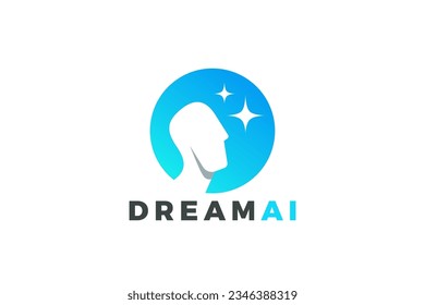 AI Artificial Intelligence Logo Virtual Reality Vector design.
Man Looking at Stars Dreaming Logotype concept app icon.