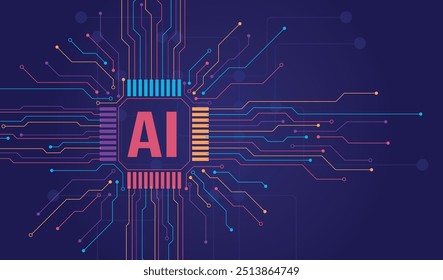 AI Inteligência Artificial e Machine Learning Background Concept, Tecnologia de inovação de Big data, Fundo abstrato, AI Inteligência Artificial chipset na placa de circuito em conceito futurista	