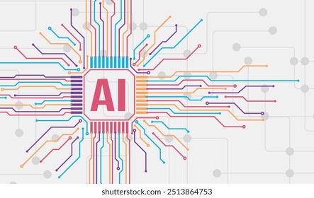 AI Inteligência Artificial e Machine Learning Background Concept, Tecnologia de inovação de Big data, Fundo abstrato, AI Inteligência Artificial chipset na placa de circuito em conceito futurista	