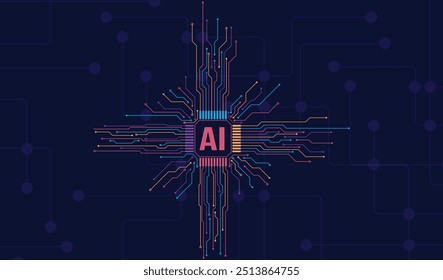 AI Artificial Intelligence and Machine Learning Background Concept, Big data innovation technology, Abstract background, AI Artificial Intelligence chipset on circuit board in futuristic concept	