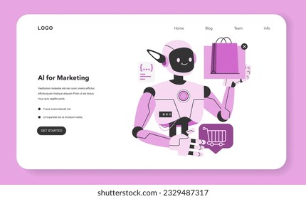 AI or artificial intelligence in marketing. AI-based targeting advertising with ai-generated content plan. Marketing compaign development with generative ann. Flat vector illustration
