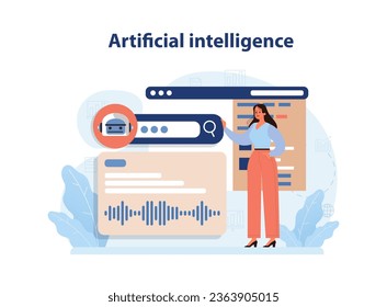 IA o inteligencia artificial en marketing. Publicidad de foco basada en IA con plan de contenido generado por ai. Marketing comparando el desarrollo con generativo y no. Ilustración vectorial plana
