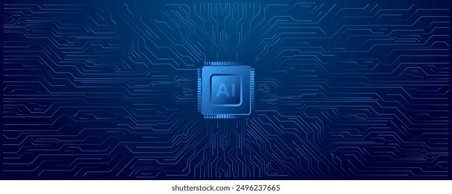 AI - artificial intelligence Microchip technology of the future world on a dark blue background