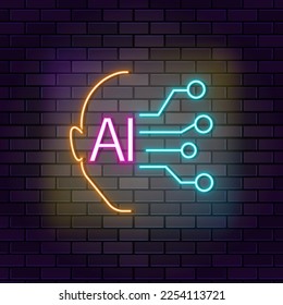Ai, künstliche Intelligenz, Neon, Vektorsymbol auf dunklem Hintergrund. Neon Ai, Vektorsymbol der künstlichen Intelligenz