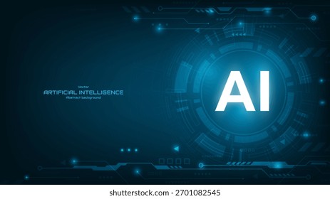 AI (Inteligencia Artificial) sobre un fondo futurista.  Tecnología de IA, automatización, generación, redes neuronales y conceptos de aprendizaje automático. Mente neuronal e innovación. Ilustración vectorial.