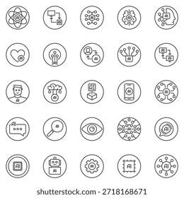 Conjunto de iconos redondos de contorno de inteligencia artificial - Símbolos de concepto de tecnología digital de IA en estilo de línea delgada