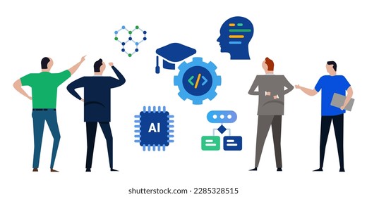 AI artificial intelligence people discuss concept of machine learning technology in business