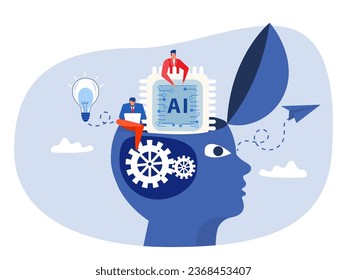 AI Artificial Intelligence or processing chip into human brain with Light bulb  development  innovation concept vector