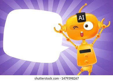 AI artificial intelligence robot cartoon with blank speech bubble and copy space vector illustration