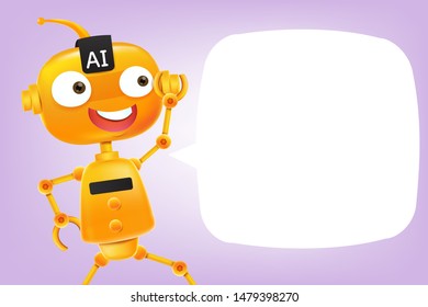 AI artificial intelligence robot cartoon with blank speech bubble and copy space vector illustration