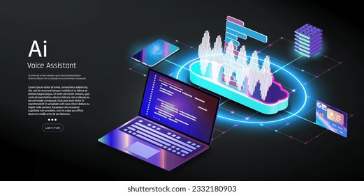 AI Roboterunterstützung für künstliche Intelligenz.Sprachassistenzkonzept. Vektor-Schallwelle. Voice- und Sound-Erkennung Equalizer Wellenfluss Hintergrund. Modernes Konzept für Sprachassistent.