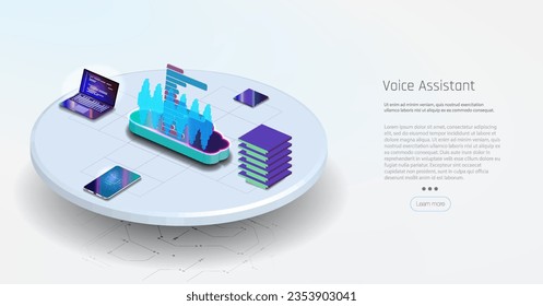 AI artificial intelligence robot support.Voice assistant concept. Vector sound wave. Voice and sound recognition equalizer wave flow background. Voice assistant modern concept.