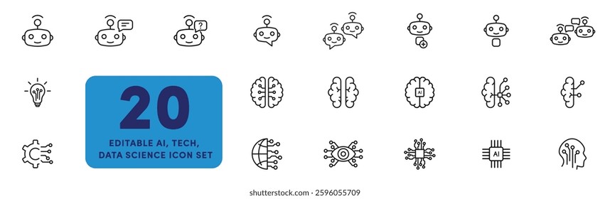AI, Artificial Intelligence, Robotics Outline Icon Set – Futuristic Technology, Automation