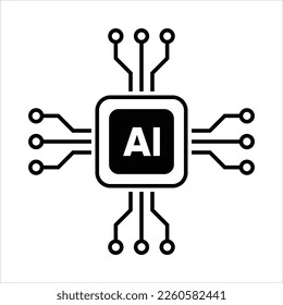 AI artificial intelligence simple minimalist black line icon vector on white background