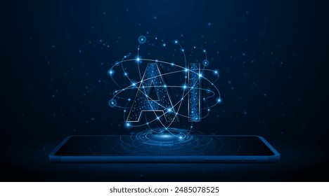 AI or artificial intelligence symbol set on tablet or smartphone. futuristic advanced artificial intelligence technology circuit board concept	