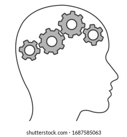 AI, artificial intelligence, symbolized with a brain filled with cogwheels. Vector Illustration