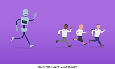 AI artificial intelligence taking business jobs, replacing workers concept. Automated content creation. Simple flat vector characters. Easy to edit flat modern trendy style.