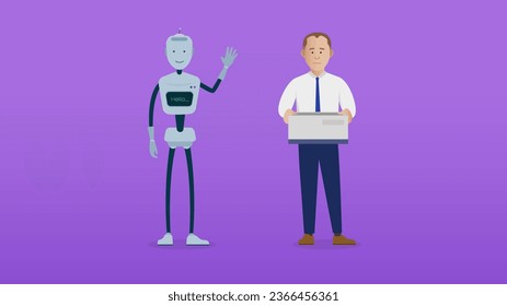 künstliche Intelligenz, die Arbeitsplätze in Unternehmen schafft und das Konzept der Arbeitnehmer ersetzt. Automatisierte Inhaltserstellung. Einfache flache Vektorgrafiken. Einfach zu bearbeiten modernen Stil.