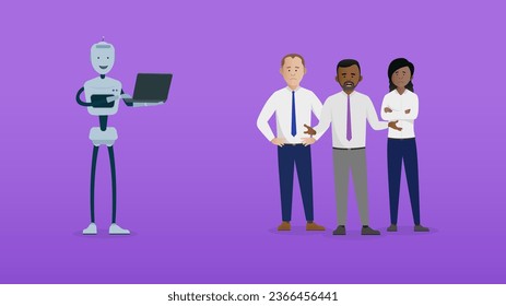 AI artificial intelligence taking business jobs, replacing workers concept. Automated content creation. Simple flat vector characters. Easy to edit flat modern trendy style.