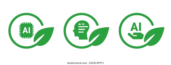 AI Artificial Intelligence tech futuristic in green leaves circle icon symbol of eco environmental friendly technology