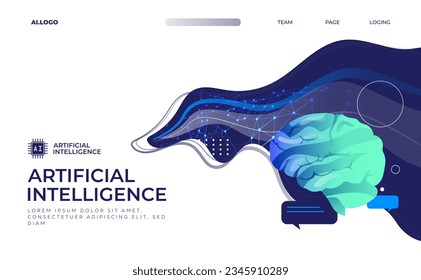 Ai (Artificial Intelligence) Technological digital brain abstract illustration concept, vector landing page