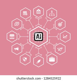 AI Artificial intelligence Technology for business and finacial icon set in hexagon shape with connection line design element vector illustration eps10