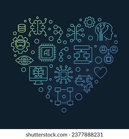 AI Artificial Intelligence Technology concept heart-shaped thin line colored banner or illustration with dark background 