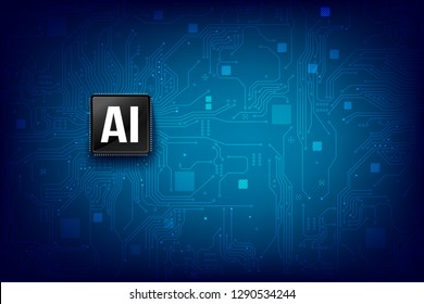 AI Artificial intelligence technology cpu chipset with print circuit board dot connection line element abstract background vector illustration eps10