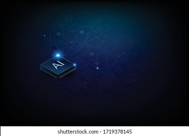 AI Artificial intelligence technology cpu chipset with print circuit board dot connection line element abstract background vector illustration eps10
