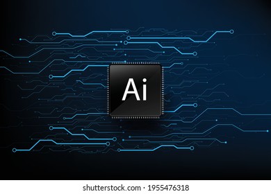 AI Artificial intelligence technology cpu chipset with print circuit board dot connection line element abstract background vector illustration eps10