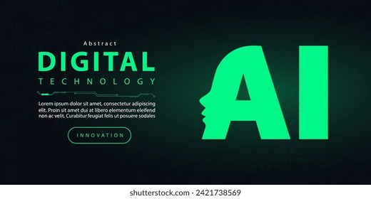Ai Artificial Intelligence technology digital futuristic internet network connection dark black background, green abstract cyber communication, Ai big data science, innovation future tech illustration