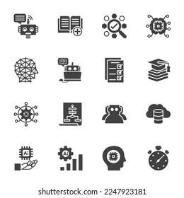 AI Artificial Intelligence technology and Machine Learning Icons, Vector Solid icons set.