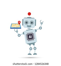 AI Artificial intelligence Technology robot is holding gps map element vector illustration eps10