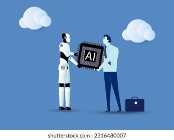 AI, Artificial Intelligence to think like human, machine learning technology to calculate and solve problem, robot and automation innovation concept. vector illustration.