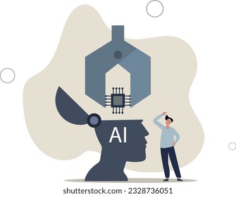 AI, Artificial Intelligence to think like human, machine learning technology to calculate and solve problem, robot and automation innovation concept.flat vector illustration.