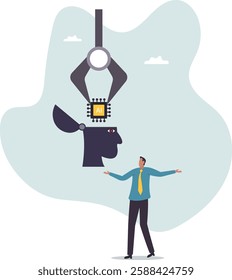 AI, Artificial Intelligence to think like human, machine learning technology to calculate and solve problem,business concept.flat character.